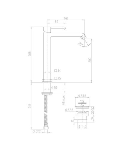 Смеситель для раковины с донным клапаном Paini Q 19CR211LLSR