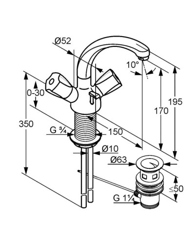 Смеситель для раковины с донным клапаном Kludi Standard 210370515