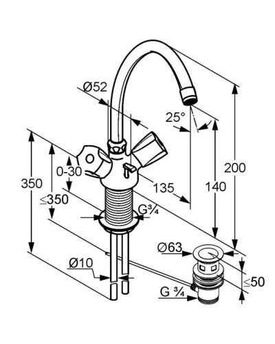 Смеситель для раковины с донным клапаном Kludi Standard 210620515