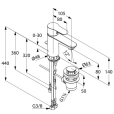 Смеситель для раковины с донным клапаном Kludi Objekta 322340575