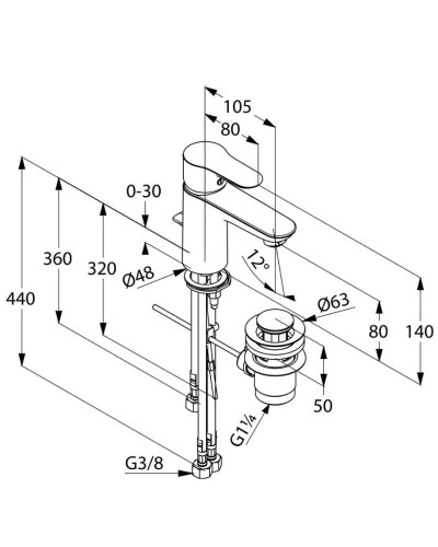Смеситель для раковины с донным клапаном Kludi Objekta 322340575
