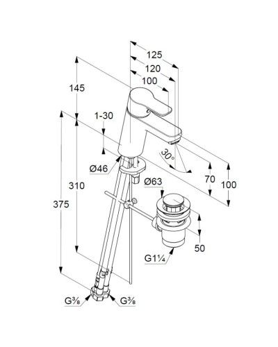 Смеситель для раковины с донным клапаном Kludi Pure&Easy 372760565