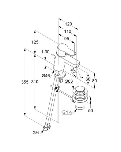 Смеситель для раковины с донным клапаном Kludi Pure&Easy 372850565