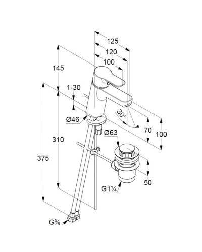 Смеситель для раковины с донным клапаном Kludi Pure&Easy 372890565