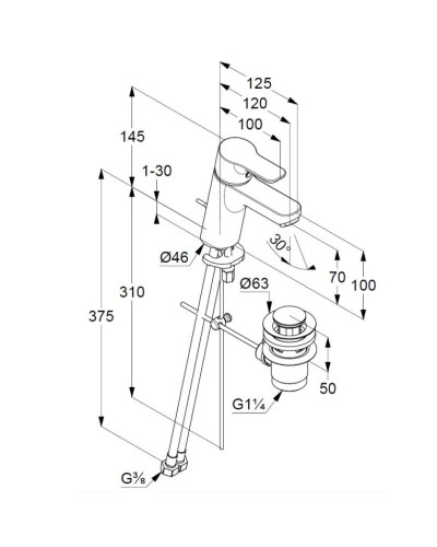 Смеситель для раковины с донным клапаном Kludi Pure&Easy 373820565