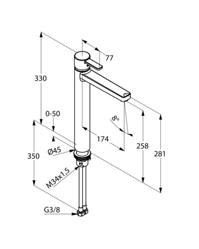 Смеситель для раковины без донного клапана Kludi Zenta 382570575
