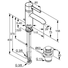 Смеситель для раковины с донным клапаном Kludi Bozz 382970576