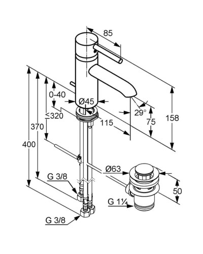 Смеситель для раковины с донным клапаном Kludi Bozz 382970576