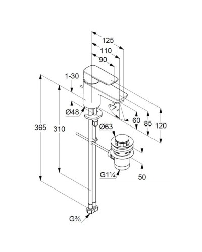Смеситель для раковины с донным клапаном Kludi Pure&Style 403850575