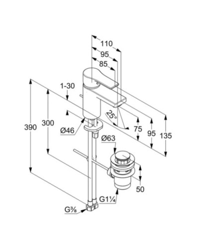 Смеситель для раковины с донным клапаном Kludi Zenta SL COOL-START 482630565