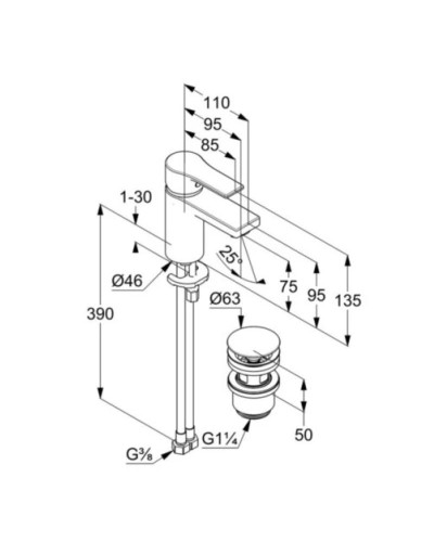 Смеситель для раковины с донным клапаном Kludi Zenta SL 482660565