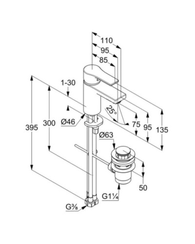 Смеситель для раковины с донным клапаном Kludi Zenta SL 482770565