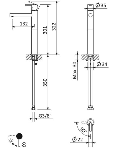 Смеситель для накладной раковины CEZARES LEAF-LC1-L-01-W0