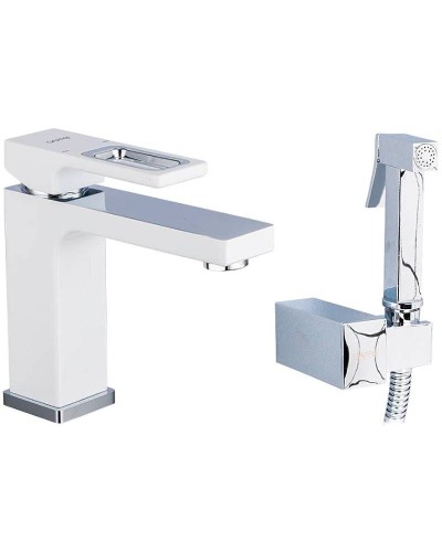 Смеситель для раковины Gappo G17-8 G1017-1 с гигиеническим душем Белый Хром