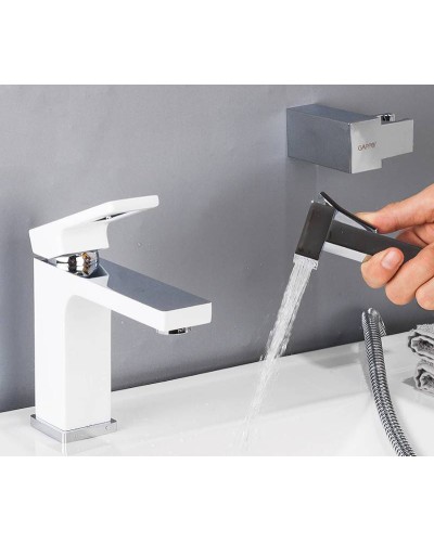 Смеситель для раковины Gappo G17-8 G1017-1 с гигиеническим душем Белый Хром