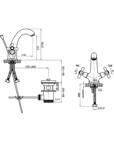 Смеситель для раковины Cezares Golf-LS1-03/24 Золото 24 карат