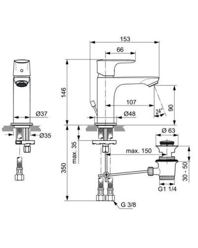 Смеситель для раковины с донным клапаном Ideal Standard Connect Air A7008AA