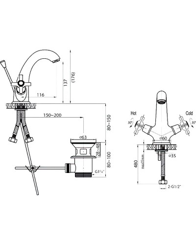 Смеситель для раковины Cezares Lord-LS1-03/24 Золото 24 карат