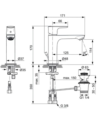 Смеситель для раковины с донным клапаном Ideal Standard Connect Air Grande A7013AA