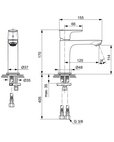 Смеситель для раковины без донного клапана Ideal Standard Connect Air Grande A7016AA