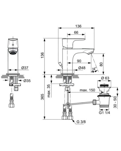 Смеситель для раковины с донным клапаном Ideal Standard Connect Air Piccolo A7017AA