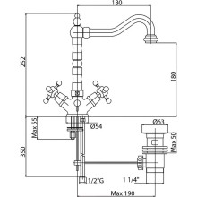 Смеситель для раковины Cezares Lord-LS2-03/24 Золото 24 карат