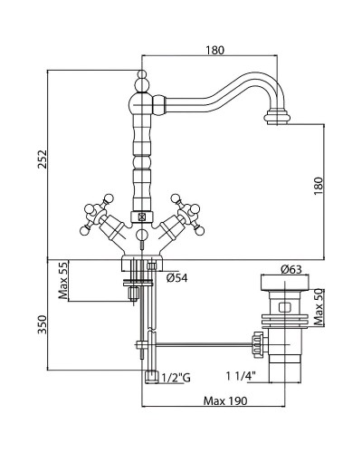 Смеситель для раковины Cezares Lord-LS2-03/24 Золото 24 карат