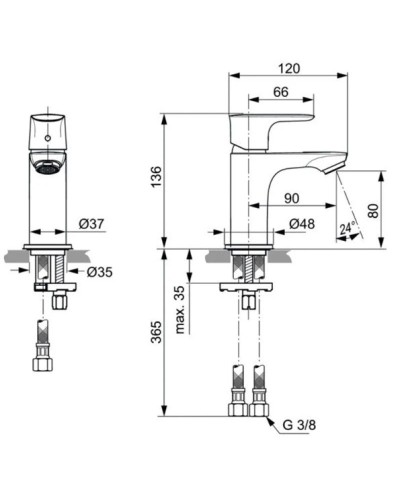 Смеситель для раковины без донного клапана Ideal Standard Connect Air Piccolo A7018AA