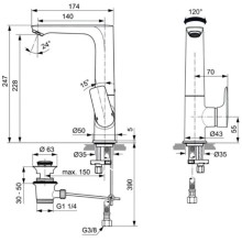 Смеситель для раковины с донным клапаном Ideal Standard Connect Air A7020AA