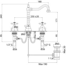 Смеситель для раковины Cezares Lord-BLS2-03/24 Золото 24 карат