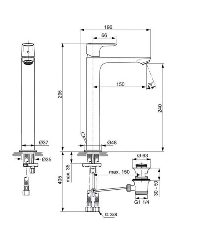 Смеситель для раковины с донным клапаном Ideal Standard Connect Air Vessel A7026AA
