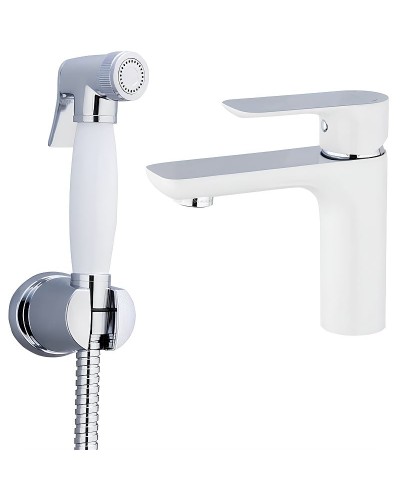 Смеситель для раковины Gappo G48 G1048-1 с гигиеническим душем Белый Хром