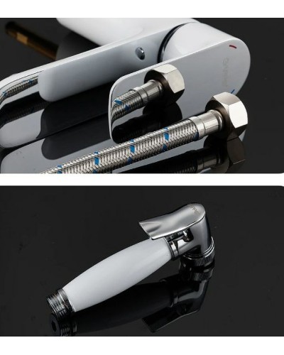 Смеситель для раковины Gappo G48 G1048-1 с гигиеническим душем Белый Хром