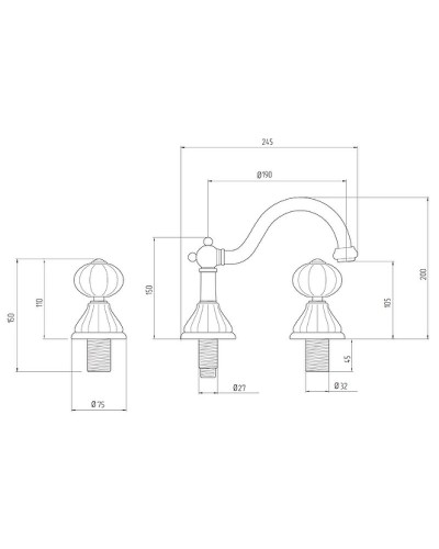 Смеситель для раковины Migliore Olivia 19031 Белый Золото декор Золото