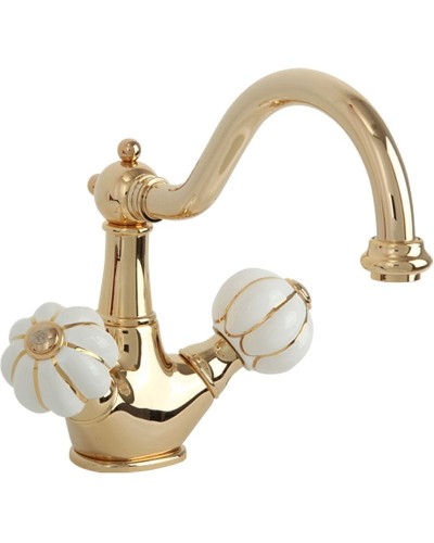 Смеситель для раковины Migliore Olivia 19032 Золото Белый декор Золото