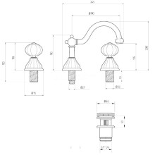 Смеситель для раковины Migliore Olivia 19015 Хром Белый с декором Платина