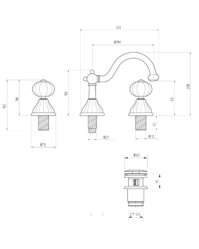 Смеситель для раковины Migliore Olivia 19015 Хром Белый с декором Платина