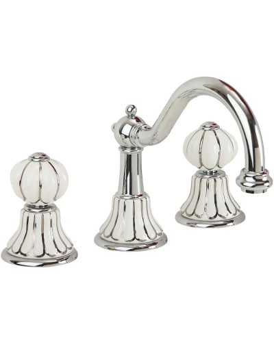 Смеситель для раковины Migliore Olivia 19015 Хром Белый с декором Платина