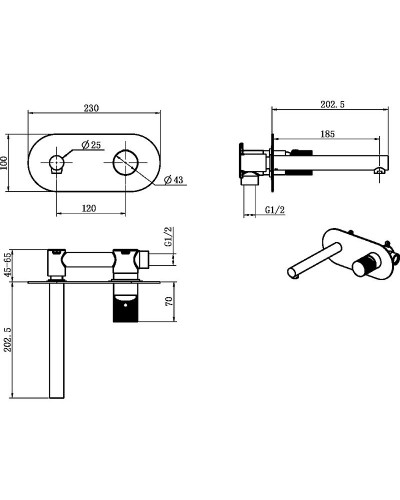 Смеситель для раковины Boheme Stick 125-BCR Черный матовый Хром