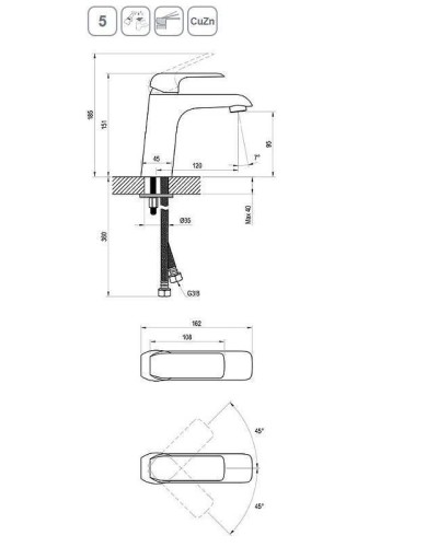 Смеситель для раковины Ravak Flat FL 014.20 X070173 Черный матовый