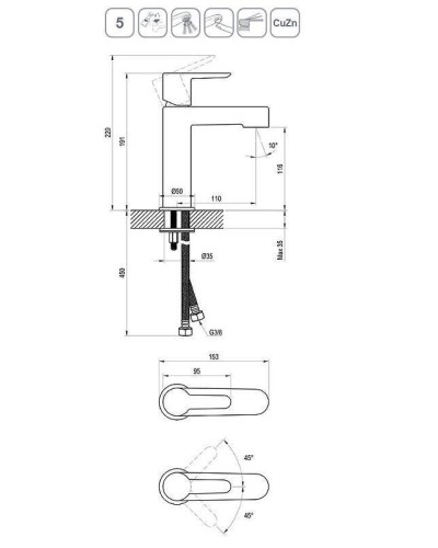 Смеситель для раковины Ravak Puri PU 014.20 X070181 Черный матовый