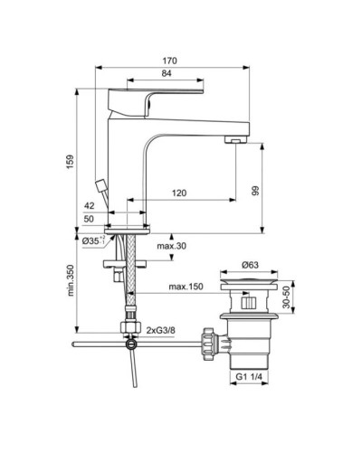 Смеситель для раковины с донным клапаном Ideal Standard Cerafine D BC491AA