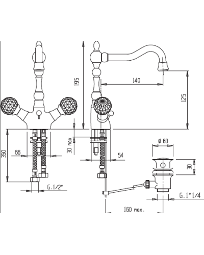 Смеситель для раковины CEZARES ATLANTIS-LS2-01-Sw/M