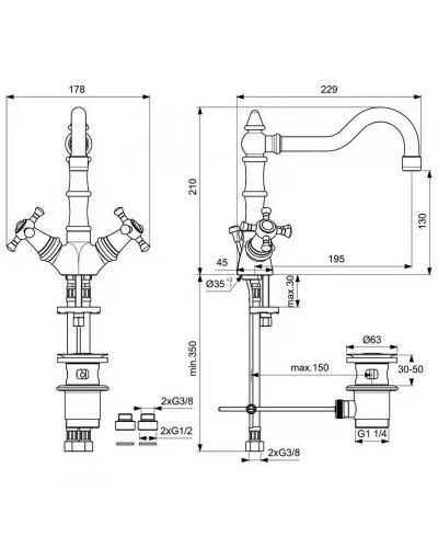 Смеситель для раковины Ideal Standard Reflection B9654LS Хром Золото