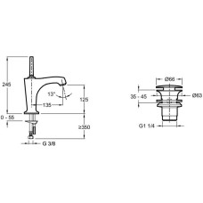 Смеситель для раковины с донным клапаном Jacob Delafon Margaux E16230-4-CP