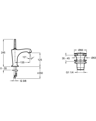 Смеситель для раковины с донным клапаном Jacob Delafon Margaux E16230-4-CP
