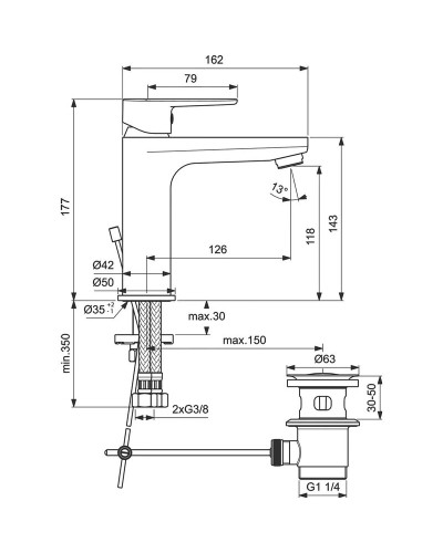 Смеситель для раковины Ideal Standard Tyria BC159HS Черный матовый Хром