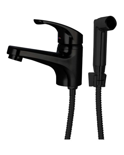 Смеситель для раковины Orange OneLife P01-022b с гигиеническим душем Черный матовый