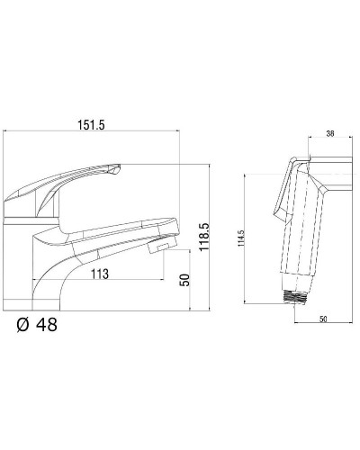 Смеситель для раковины Orange OneLife P01-022b с гигиеническим душем Черный матовый