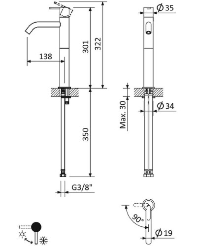 Смеситель для раковины Cezares Leaf LEAF-LC2-NOP Черный матовый